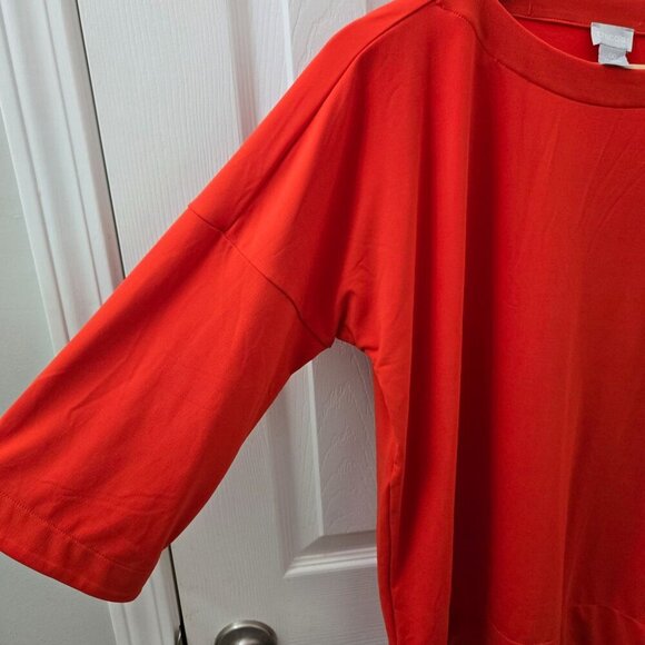 Chico's Oversized Top Womens Size 00 US XS Orange Red 3/4 sleeves Slinky Stretch - Picture 4 of 8